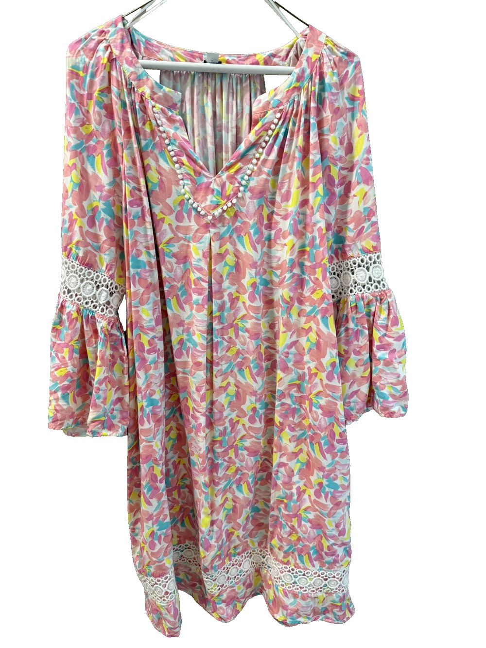 Crown & Ivy Pink/Yellow/Blue Floral Print Dress Women's Sizes XL Boho Coastal